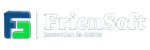 FrienSoft company logo with blue and green F icon and tagline “Innovation in Action”.